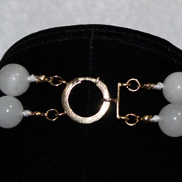 14K WHITE JADE NECKLACE - 12.5 MM STONES - 2 STRAND - Picture 5 of 11